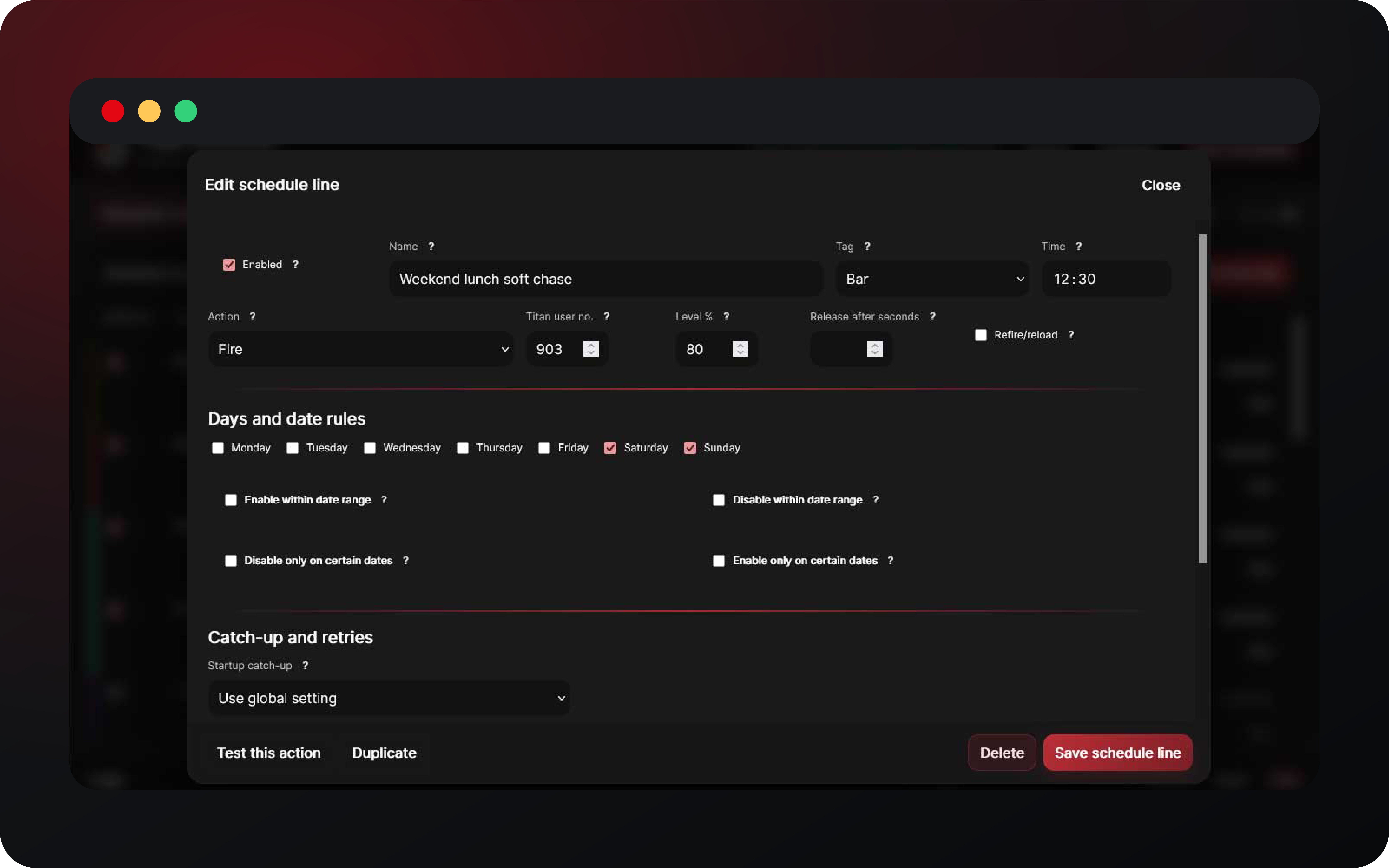 Titan Scheduler schedule editor placeholder